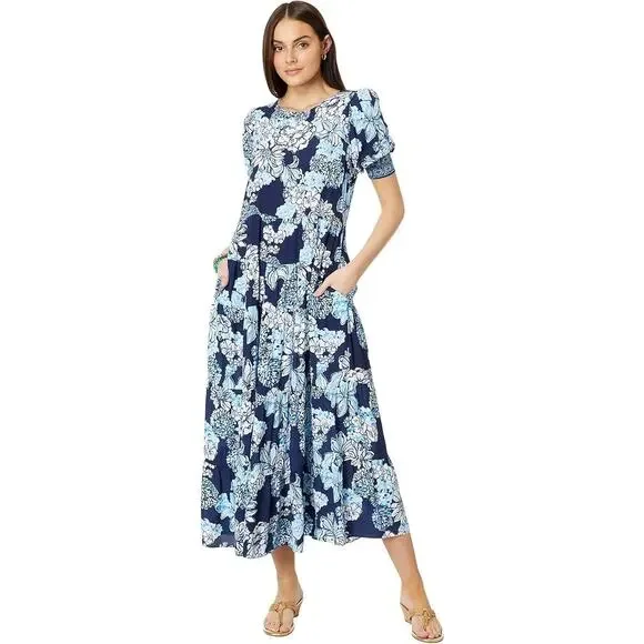 Lilly Pulitzer Ameilia Low Tide Bouquet Engineered Woven Dress Navy Size 4 NWT